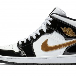 Nike Air Jordan 1 NZ Mid Mens Black Gold Patent Leather 852542-007 Footwear