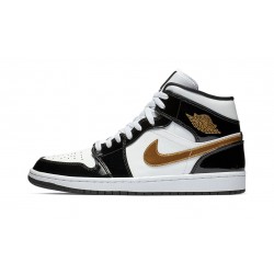 Nike Air Jordan 1 NZ Mid Mens Black Gold Patent Leather 852542-007 Footwear