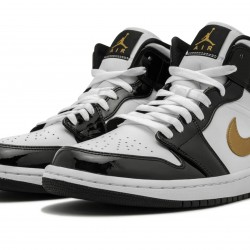 Nike Air Jordan 1 NZ Mid Mens Black Gold Patent Leather 852542-007 Footwear