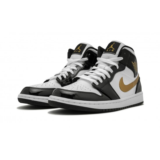 Nike Air Jordan 1 NZ Mid Mens Black Gold Patent Leather 852542-007 Footwear