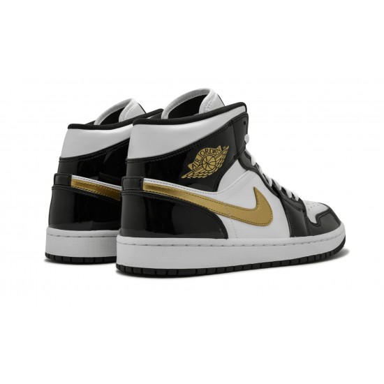 Nike Air Jordan 1 NZ Mid Mens Black Gold Patent Leather 852542-007 Footwear