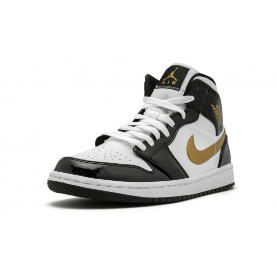 Nike Air Jordan 1 NZ Mid Mens Black Gold Patent Leather 852542-007 Footwear